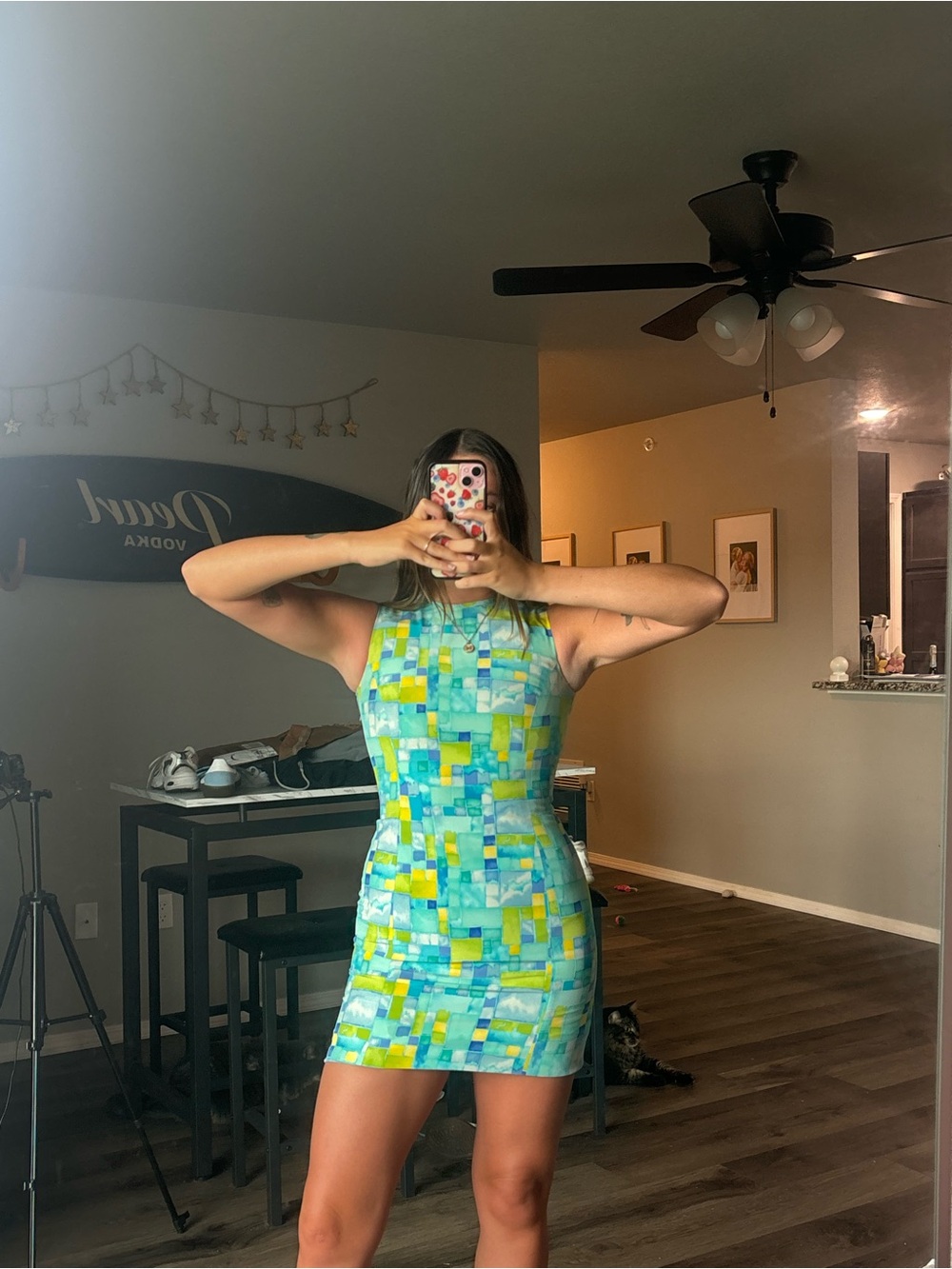 Vintage Mosaic Mini Dress in Aqua, Yellow & Turquoise